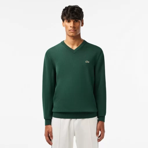 Lacoste Knitwear-Men'S V-Neck Organic Cotton Sweater