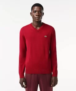 Lacoste Knitwear-Men'S V-Neck Organic Cotton Sweater