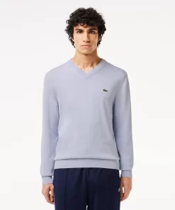 Lacoste Knitwear-Men'S V-Neck Organic Cotton Sweater