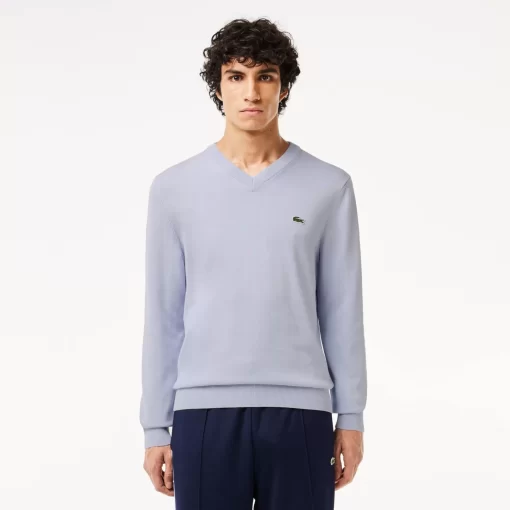 Lacoste Knitwear-Men'S V-Neck Organic Cotton Sweater