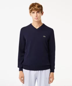 Lacoste Knitwear-Men'S V-Neck Organic Cotton Sweater