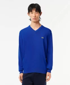 Lacoste Knitwear-Men'S V-Neck Organic Cotton Sweater