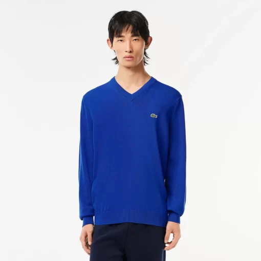 Lacoste Knitwear-Men'S V-Neck Organic Cotton Sweater