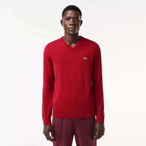 Lacoste Knitwear-Men'S V-Neck Organic Cotton Sweater