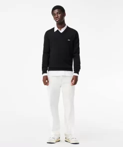 Lacoste Knitwear-Men'S V-Neck Organic Cotton Sweater