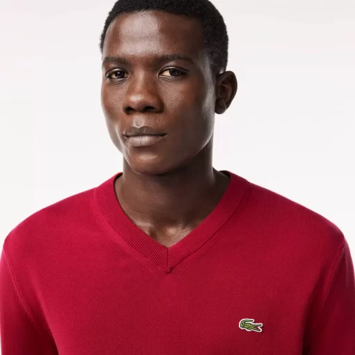 Lacoste Knitwear-Men'S V-Neck Organic Cotton Sweater