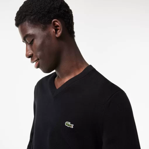 Lacoste Knitwear-Men'S V-Neck Organic Cotton Sweater