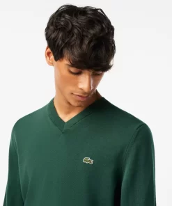 Lacoste Knitwear-Men'S V-Neck Organic Cotton Sweater