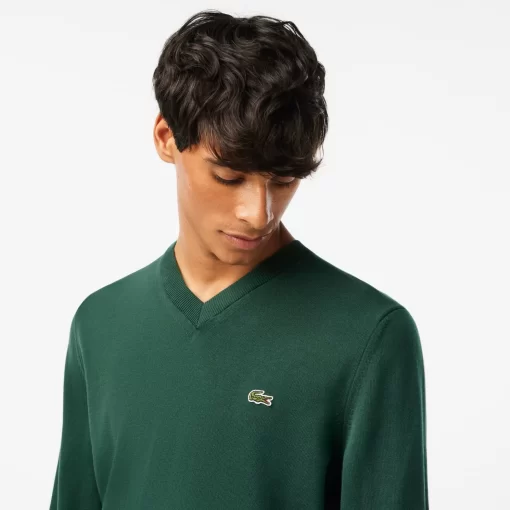 Lacoste Knitwear-Men'S V-Neck Organic Cotton Sweater