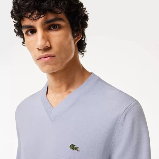 Lacoste Knitwear-Men'S V-Neck Organic Cotton Sweater