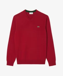 Lacoste Knitwear-Men'S V-Neck Organic Cotton Sweater