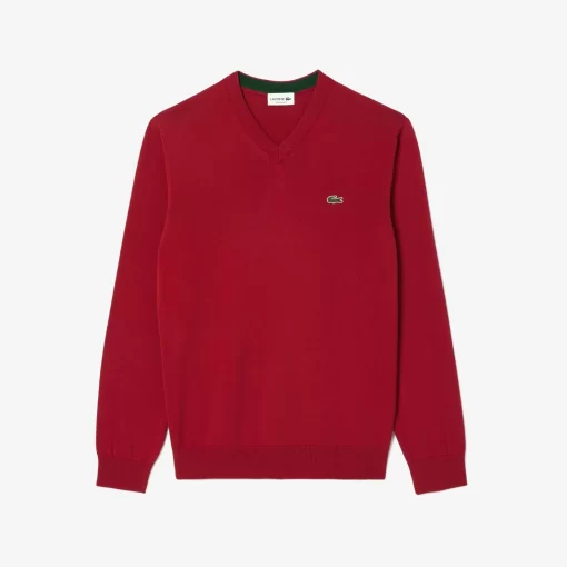 Lacoste Knitwear-Men'S V-Neck Organic Cotton Sweater