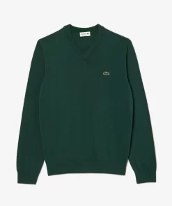 Lacoste Knitwear-Men'S V-Neck Organic Cotton Sweater