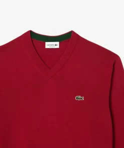 Lacoste Knitwear-Men'S V-Neck Organic Cotton Sweater