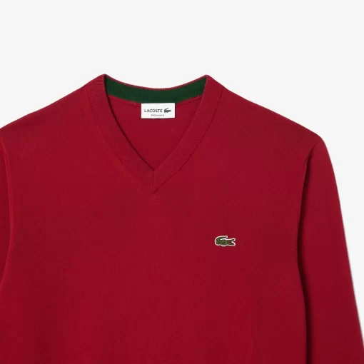 Lacoste Knitwear-Men'S V-Neck Organic Cotton Sweater