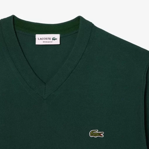 Lacoste Knitwear-Men'S V-Neck Organic Cotton Sweater