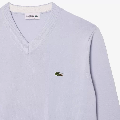 Lacoste Knitwear-Men'S V-Neck Organic Cotton Sweater