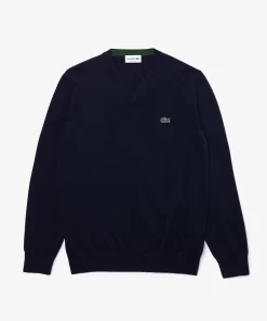 Lacoste Knitwear-Men'S V-Neck Organic Cotton Sweater