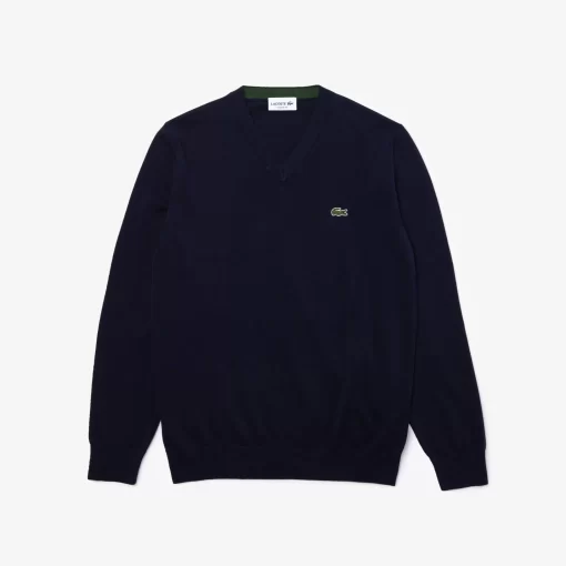 Lacoste Knitwear-Men'S V-Neck Organic Cotton Sweater