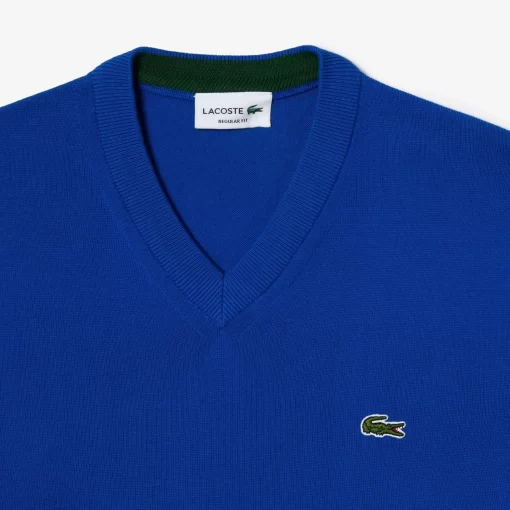 Lacoste Knitwear-Men'S V-Neck Organic Cotton Sweater