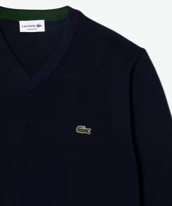 Lacoste Knitwear-Men'S V-Neck Organic Cotton Sweater