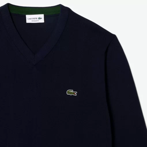 Lacoste Knitwear-Men'S V-Neck Organic Cotton Sweater