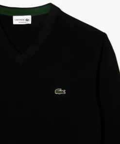 Lacoste Knitwear-Men'S V-Neck Organic Cotton Sweater