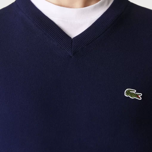 Lacoste Knitwear-Men'S V-Neck Organic Cotton Sweater