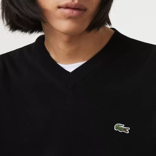 Lacoste Knitwear-Men'S V-Neck Organic Cotton Sweater