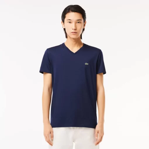 Lacoste T-Shirts-Men'S V-Neck Pima Cotton Jersey T-Shirt