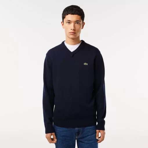 Lacoste Knitwear-Men'S V-Neck Wool Sweater