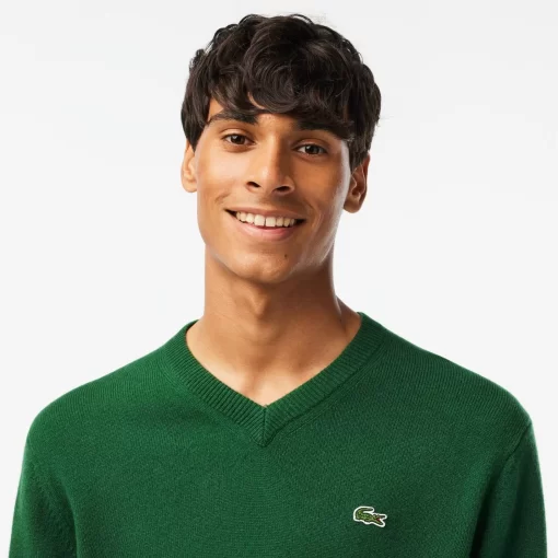 Lacoste Knitwear-Men'S V-Neck Wool Sweater