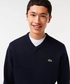 Lacoste Knitwear-Men'S V-Neck Wool Sweater