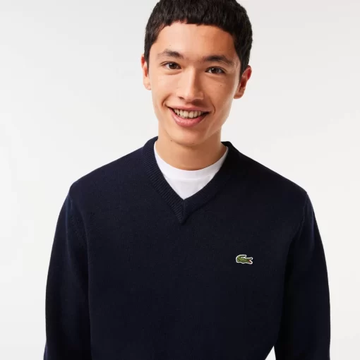 Lacoste Knitwear-Men'S V-Neck Wool Sweater