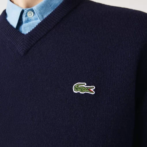 Lacoste Knitwear-Men'S V-Neck Wool Sweater