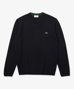 Lacoste Knitwear-Men'S V-Neck Wool Sweater