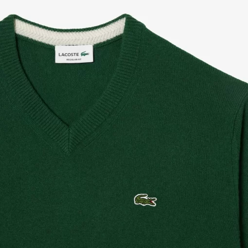 Lacoste Knitwear-Men'S V-Neck Wool Sweater