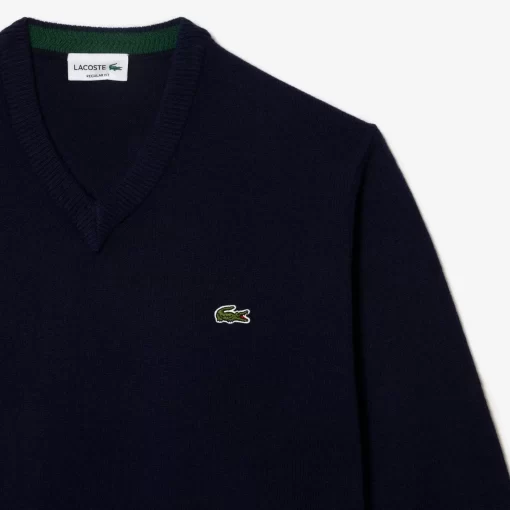 Lacoste Knitwear-Men'S V-Neck Wool Sweater