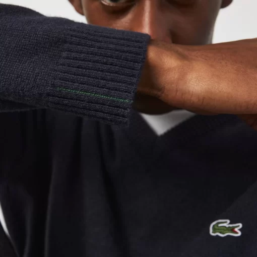 Lacoste Knitwear-Men'S V-Neck Wool Sweater