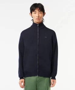 Lacoste Knitwear-Men'S Zippered Stand-Up Neck Wool Cardigan