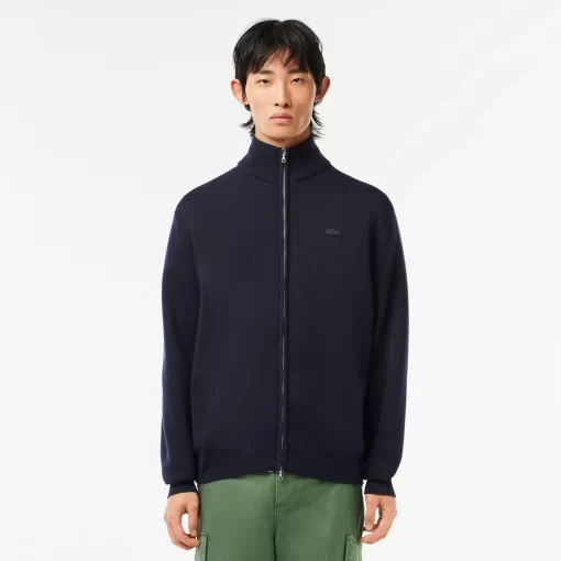 Lacoste Knitwear-Men'S Zippered Stand-Up Neck Wool Cardigan