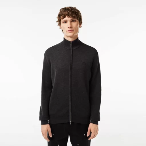 Lacoste Knitwear-Men'S Zippered Stand-Up Neck Wool Cardigan