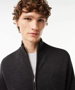 Lacoste Knitwear-Men'S Zippered Stand-Up Neck Wool Cardigan