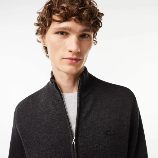 Lacoste Knitwear-Men'S Zippered Stand-Up Neck Wool Cardigan