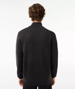 Lacoste Knitwear-Men'S Zippered Stand-Up Neck Wool Cardigan