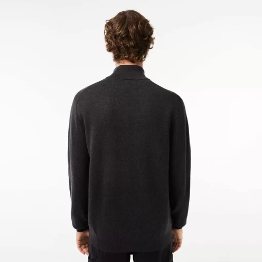 Lacoste Knitwear-Men'S Zippered Stand-Up Neck Wool Cardigan