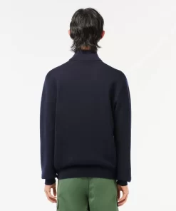 Lacoste Knitwear-Men'S Zippered Stand-Up Neck Wool Cardigan