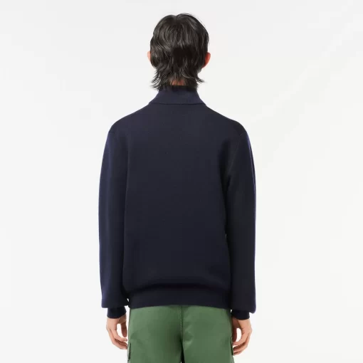 Lacoste Knitwear-Men'S Zippered Stand-Up Neck Wool Cardigan