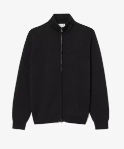 Lacoste Knitwear-Men'S Zippered Stand-Up Neck Wool Cardigan