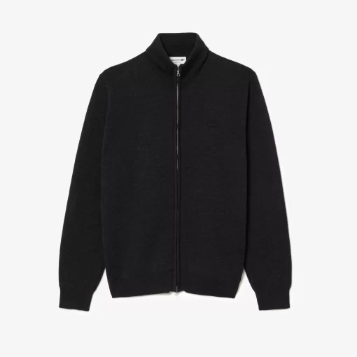 Lacoste Knitwear-Men'S Zippered Stand-Up Neck Wool Cardigan